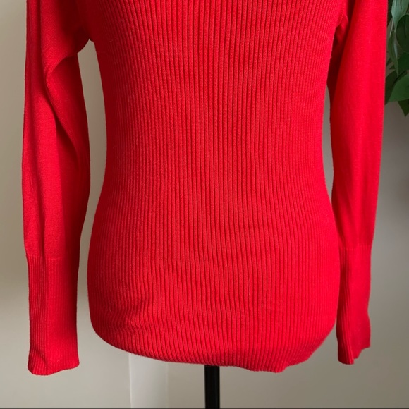 Anthropologie Jamie Open Shoulder Long Sleeve Knit Top Red Sz M - Picture 6 of 14